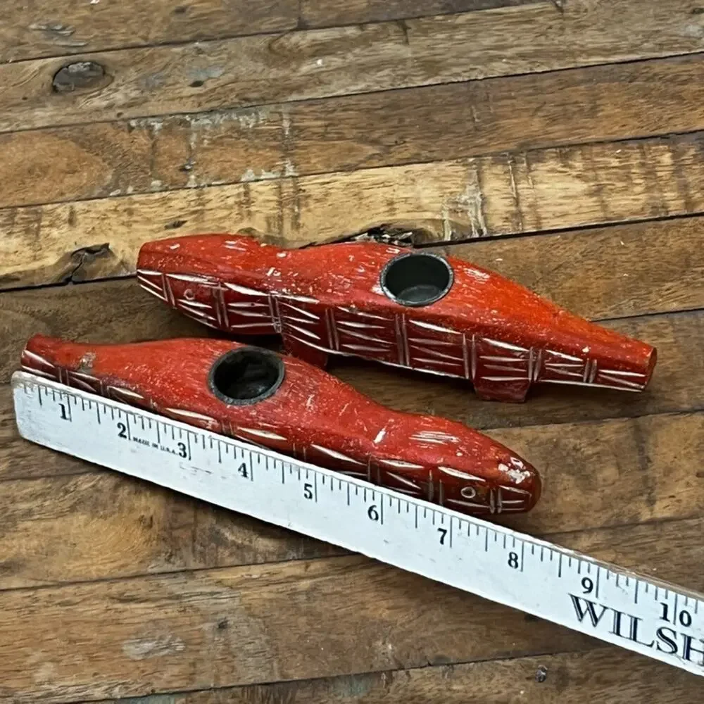 Pottery Barn Wood Carved Candlestick Holders Set of 2 8